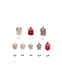 Detail of diverse plush Christmas angel pendants with glitter wings and knitted hats