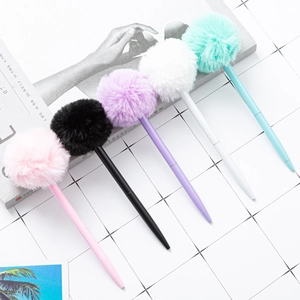 Cute Pom Pom Ballpoint Pen Creative Fluffy Furry Writing Pens Colorful Aesthetic Office School Stationery Student Gift