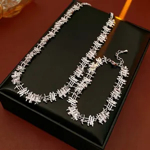 Copper Necklace And Bracelet With Inlaid Square Zircon Geometric Minimalist Luxury Fashion Jewelry For Women