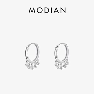 925 Sterling Silver Hoop Earrings With Round Zircon Dangle Elegant Geometric Jewelry For Women Gift