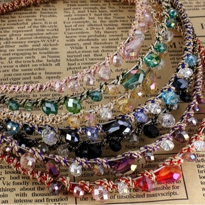 Irregular crystal headband with colorful beaded design and golden woven threads for women