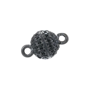 Macro shot of gunblack spherical magnetic connector with black zircon pavé settings