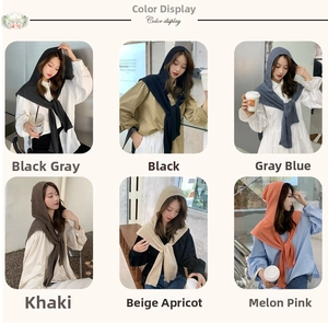 Detail view of waffle knit hooded scarf in six various colors for winter fashion
