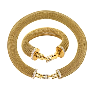 Titanium steel 18K gold mesh jewelry set with zircon necklace and bracelet