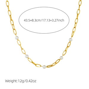 Collier en acier inoxydable plaqué or avec perles blanches élégantes et chaîne