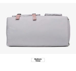 Detailed bottom view of large capacity travel bag showing durable stitching and Oxford fabric