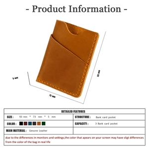 Detailed size specifications for the vintage brown genuine leather card holder wallet