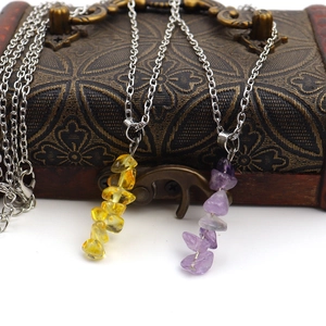 Natural agate and amethyst crystal stone pendant necklace with silver link chain