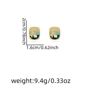 Detail view of vintage enamel earrings with size and weight dimensions for reference