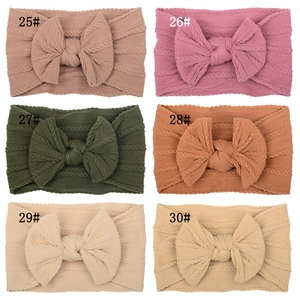Set of 6 soft elastic jacquard nylon baby headbands with large solid color bows