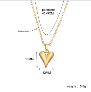 Detail view of heart pendant dimensions and stainless steel necklace specifications
