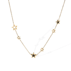 Elegant 18K gold-plated stainless steel necklace with solid and hollow star pendants