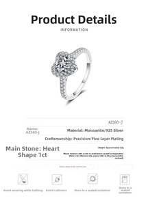 Detail view of 1ct heart-shaped moissanite ring in 925 silver with micro-pave setting