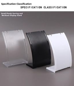 L-shaped jewelry display stand showing black, white and clear plastic necklace holders