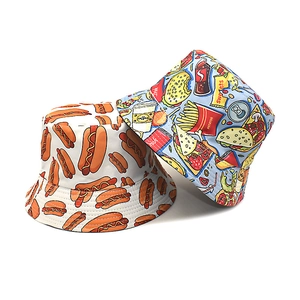 Chapeau Bob Double Face Polyester Protection Solaire Extérieur Voyage Fast Food Hot Dog Frites Imprimé Chapeau Décontracté