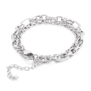 Minimalist double-layered titanium steel chain bracelet with lobster clasp and extension