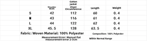Detailed size chart for women cropped puffer vest showing S to XL dimensions in centimeters