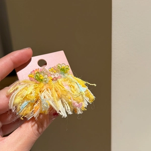 Handmade colorful flower tassel earrings with intricate beadwork detail for women