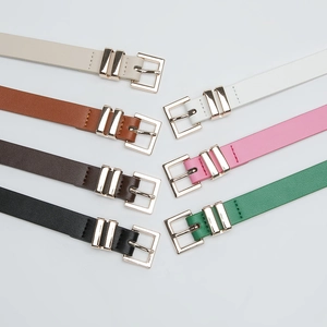 Women minimalist alloy buckle thin leather belt in seven colors for dresses and jeans