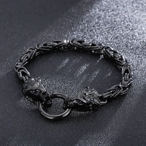 Détails des têtes de lion noires sur un bracelet byzantin pour hommes