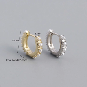S925 silver hoop earrings with pearl embellishments in gold and silver finish