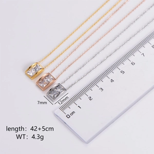 Minimalist Rectangle Pendant Necklace 316L Stainless Steel Square Zircon Inlaid Polished Jewelry For Women
