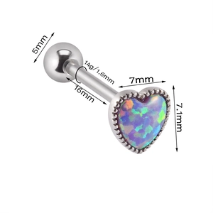 Piercing de langue en forme de cœur en opale et acier inoxydable de haute qualité de 1,6 mm