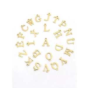Detailed collection of gold letter pendants for DIY jewelry making in a circular layout