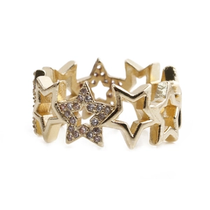 Adjustable gold star ring with micro-pave cubic zirconia in a minimalist cutout design