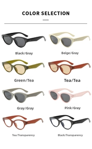 Cat eye sunglasses color selection chart with eight vintage frame and lens combinations