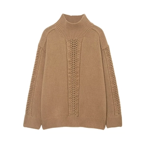 Maglione In Maglia Grossa Di Poliestere Da Donna Collo Lupetto Casual Largo Maniche Lunghe Treccia Retro