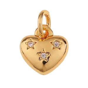 Pendentif coeur doré avec trois étoiles en zircone serties sur fond blanc pur