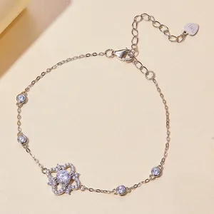 S925 sterling silver clover bracelet for women with luxury round moissanite and heart tag