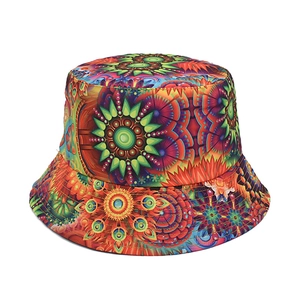 Reversible Mandala Print Bucket Hat Cotton Polyester Sun Protection Outdoor Travel Bohemian Style Fisherman Hat Men Women