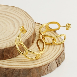 18K gold plated stainless steel interlocking chain hoop earrings for women