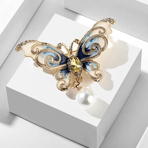Broche Papillon Élégante Alliage Émail Strass Avec Imitation Künstliche Perle Accessoires De Bijoux De Vêtements Vintage
