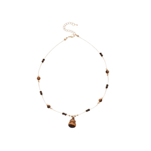 Tiger eye stone beaded necklace with a gourd pendant and vintage aesthetic design