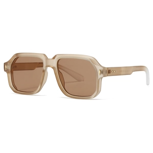 Retro champagne square sunglasses with thick frames and golden arrow metal rivets