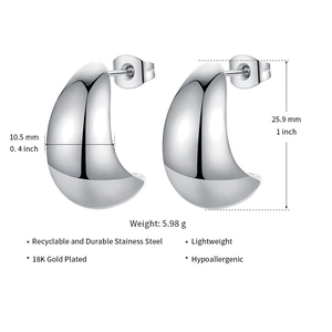 Polished stainless steel half moon earrings in silver with elegant minimalist design