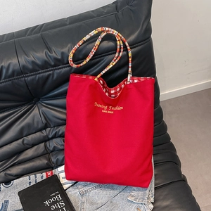 Bolso Tote De Lona Con Cuadros Gran Capacidad Asa De Cuerda Trenzada Colorida Bolso De Hombro Informal Para Mujer