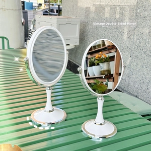 Minimalist white vintage style tabletop vanity mirror in small and large sizes