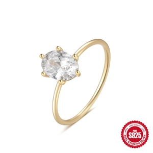 Classic S925 sterling silver ring with oval-cut zircon in a 4-prong setting