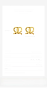 Detailed dimensions of twist heart earrings in S925 silver and golden finish