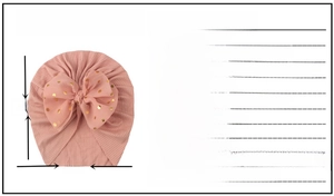Detailed size chart for baby ribbed turban hat with bow, height 19cm and width 18cm