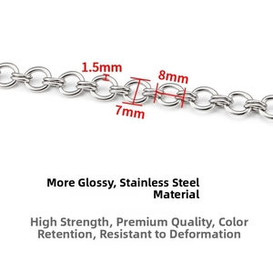 Polished stainless steel chain detail with 1.5mm wire and 7mm 8mm circular links