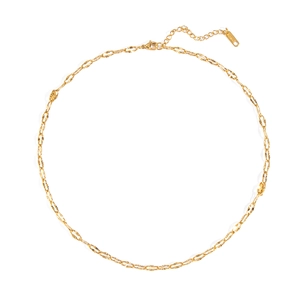 Minimalist textured gold chain link necklace for women with adjustable clasp on white background