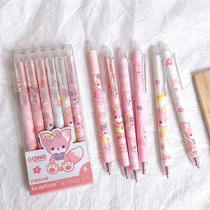 Retractable Erasable Gel Pens Cute Cartoon Kawaii Aesthetic Writing Supplies Plastic Stainless Steel Tip 0.5 For Students