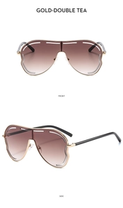 Vues de face et de profil de lunettes de soleil oversize en métal doré à verres dégradés