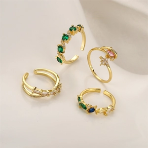 Fashion Adjustable Copper Gold Plated Zirconia Ring For Women Heart Cross Star Open Ring Luxury Jewelry Accessory