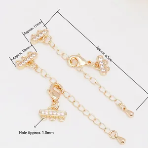 18K gold plated zircon lobster clasp extender chains for jewelry making in 11mm and 13mm